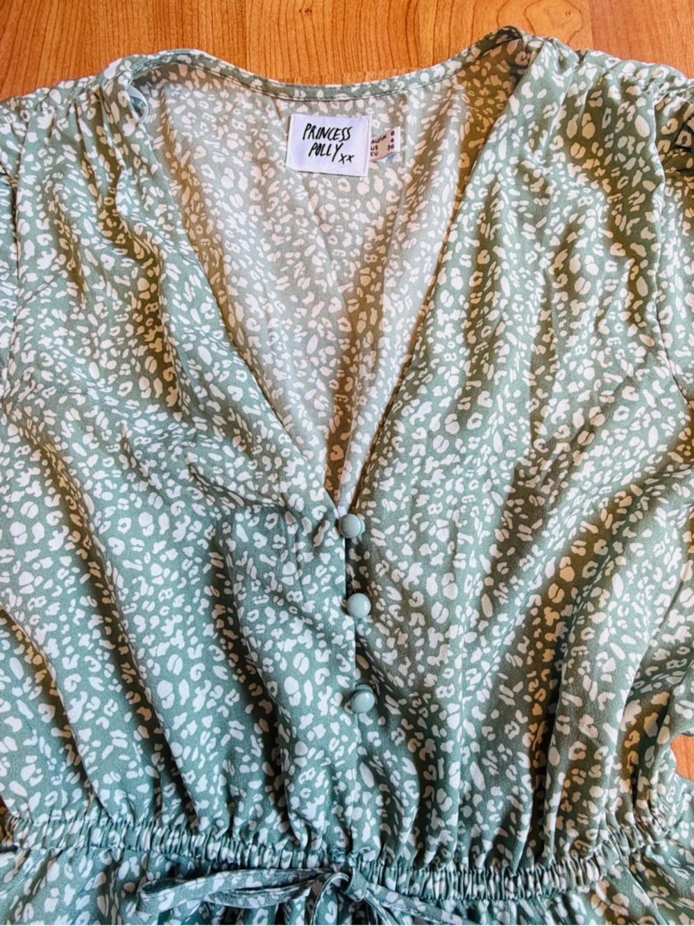 Princess Polly Women’s Pale Green Pattern Flowy Cierra Mid Sleeve Romper Size 4 - Picture 5 of 12